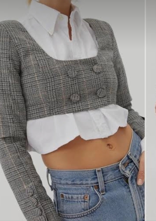 Jackets & Blazers - 🦄Jenn Hsing Vintage Plaid Cropped Button-Front Jacket - Black/Gray